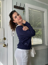 Load image into Gallery viewer, Navy Blue Sweater with Wave Hand Embroidery
