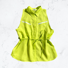 Load image into Gallery viewer, Chartreuse Oversized Linen sleeveless Shirt
