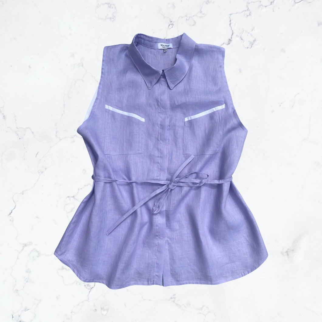 Purple Oversized Linen sleeveless Shirt