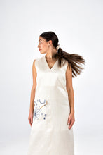 Load image into Gallery viewer, Golden Linen Ankle Length Dress with Oversized Pocket and Embroidery
