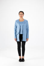 Load image into Gallery viewer, Azzuro Blue Linen Coat with Oversized Pocket and Sailboat Embroidery
