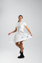 Load image into Gallery viewer, White Ribbed Cotton Classic Dress with Handmade Hydrangeas Embroidery
