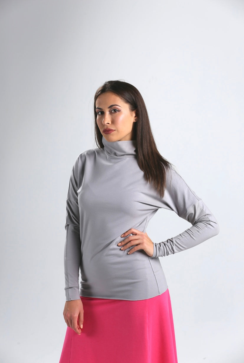 Cloud Grey Turtleneck Plain Top