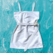 Load image into Gallery viewer, White Linen Spaghetti Beach Dress with Nautical Embroidery Detail
