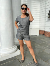 Load image into Gallery viewer, Gray Linen Short Sleeve Classy Shirt Round Neckline
