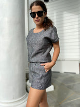 Load image into Gallery viewer, Grey Linen Summer Shorts with a Wave Hand Embroidery
