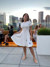 Load image into Gallery viewer, White Ribbed Cotton Classic Dress with Handmade Hydrangeas Embroidery
