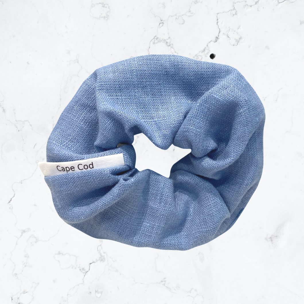 Azzuro Blue Linen Branded Scrunchie