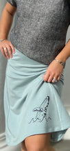 Load image into Gallery viewer, Pastel Mint Organic Cotton flare Skirt with Whale Hand Embroidery
