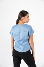 Load image into Gallery viewer, Azzurro Linen Short Sleeve Shirt with Wave Hand Embroidered Detail
