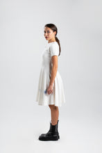 Load image into Gallery viewer, White Ribbed Cotton Classic Dress with Handmade Hydrangeas Embroidery
