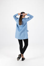 Load image into Gallery viewer, Azzuro Blue Linen Coat with Oversized Pocket and Sailboat Embroidery
