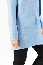 Load image into Gallery viewer, Azzuro Blue Linen Coat with Oversized Pocket and Sailboat Embroidery
