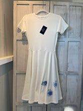 Load image into Gallery viewer, White Ribbed Cotton Classic Dress with Handmade Hydrangeas Embroidery
