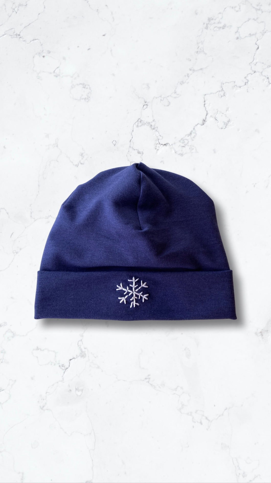 Navy Blue Beanie Hat with Snowflake