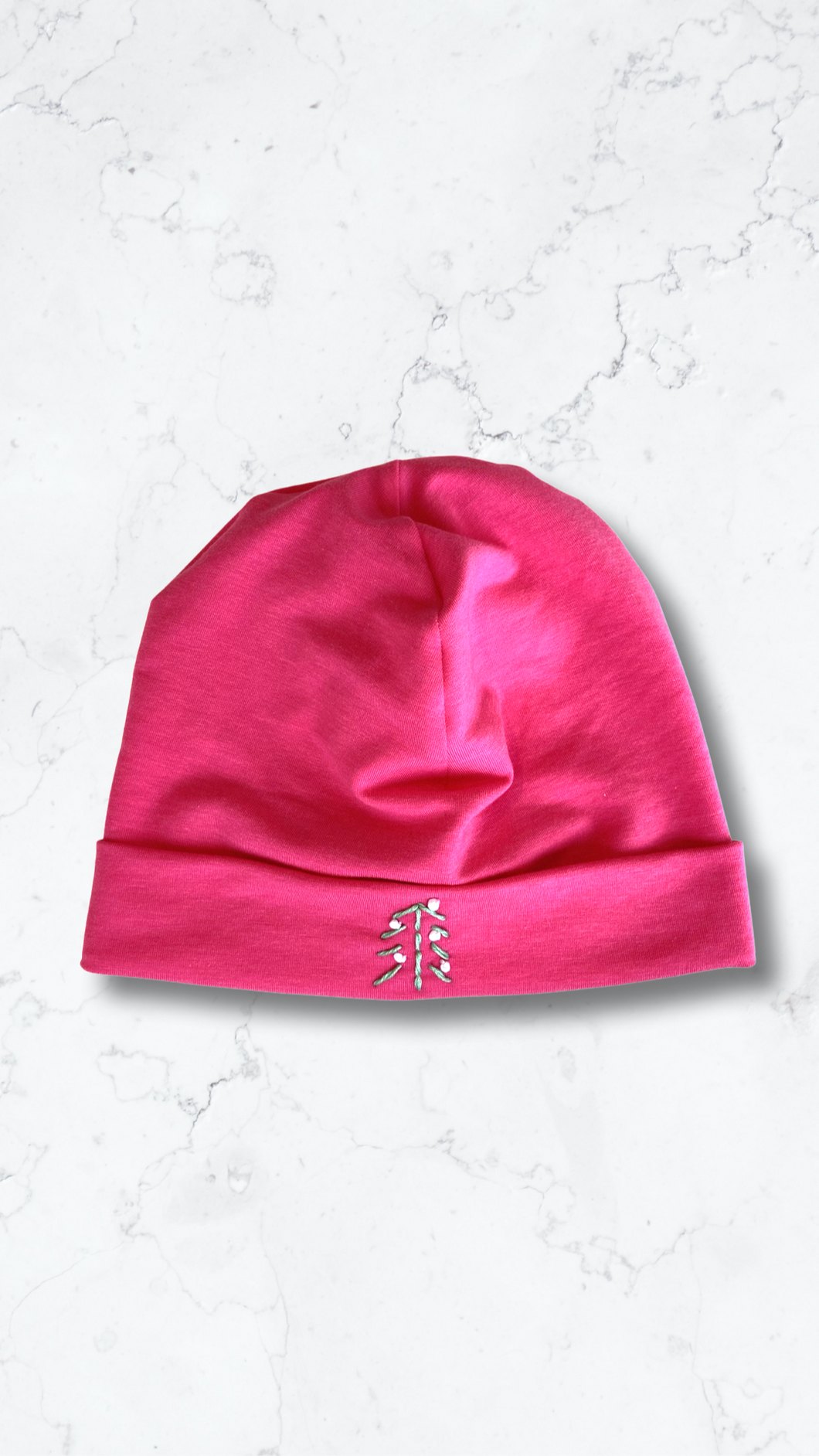 Hot Pink Beanie Hat with a Christmas Tree