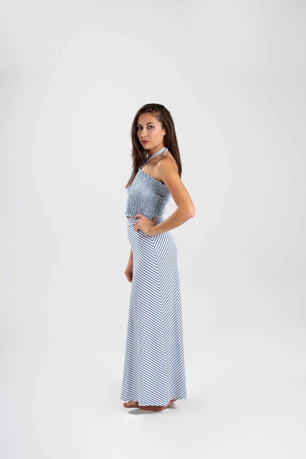 Blue&White Nautical Stripes Maxi Skirt