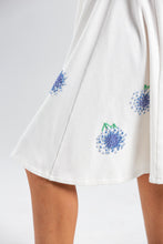 Load image into Gallery viewer, White Ribbed Cotton Classic Dress with Handmade Hydrangeas Embroidery
