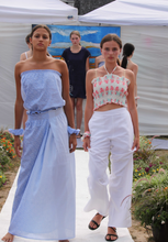 Load image into Gallery viewer, Hot Pink and Blue Coral Linen Crop Top
