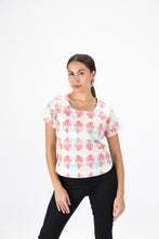 Load image into Gallery viewer, Hot Pink Coral Print Short Sleeve Linen/Cotton Shirt
