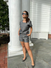 Load image into Gallery viewer, Grey Linen Summer Shorts with a Wave Hand Embroidery
