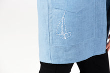 Load image into Gallery viewer, Azzuro Blue Linen Coat with Oversized Pocket and Sailboat Embroidery
