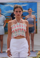 Load image into Gallery viewer, Hot Pink and Blue Coral Linen Crop Top
