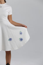 Load image into Gallery viewer, White Ribbed Cotton Classic Dress with Handmade Hydrangeas Embroidery
