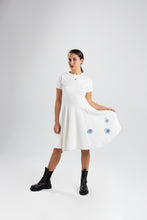 Load image into Gallery viewer, White Ribbed Cotton Classic Dress with Handmade Hydrangeas Embroidery
