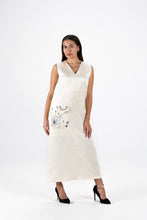 Load image into Gallery viewer, Golden Linen Ankle Length Dress with Oversized Pocket and Embroidery
