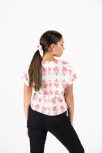 Load image into Gallery viewer, Hot Pink Coral Print Short Sleeve Linen/Cotton Shirt
